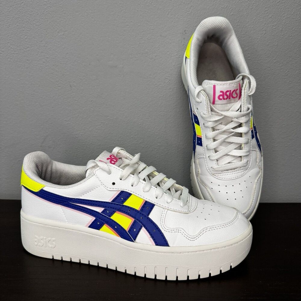 ASICS Japan S PF Platform Sneakers Women Size 9.5 White Neon Blue Yellow Pink